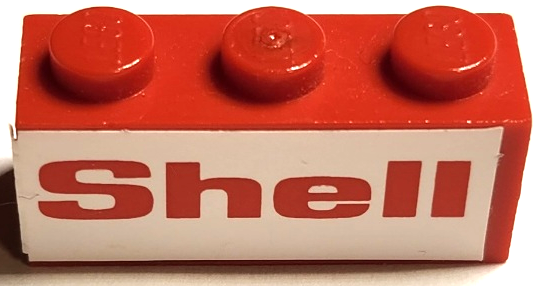 Lego Brick 1 x 3 with 'Shell' on White Background Pattern (Sticker) - Set 1468 / Red