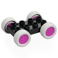 Lego Duplo Car Base 2 x 4 with Fixed Axles - 27.5 White Tires & Coral Wheels / Black