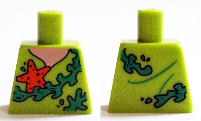 Lego Torso V-Neck T-Shirt with Orange Starfish and Green Seaweed Pattern (Shaggy) / Lime