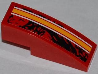 Lego Slope, Curved 3 x 1 with Orange and White Lines Pattern Model Left Side (Sticker) - Set 9092 / Red