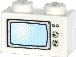 Lego Brick 1 x 2 with Blue TV Screen, 2 Buttons and 2 Knobs Pattern (Sticker) - Set 60036