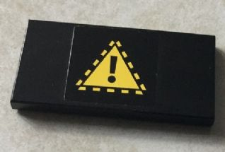 Lego Tile 2 x 4 with Black Exclamation Mark in Yellow Triangle on Black Background Pattern (Sticker) - Set 76022 / Black