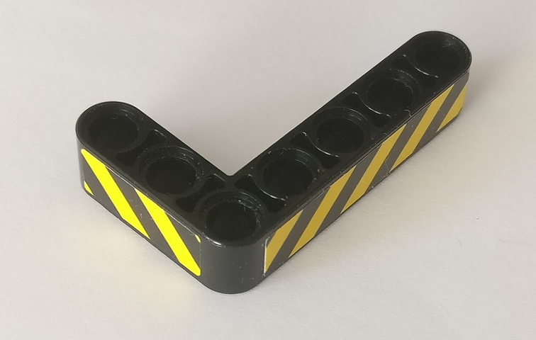 Lego Technic, Liftarm, Modified Bent Thick L-Shape 3 x 5 with Black and Yellow Danger Stripes Pattern Model Right Side (Stickers) - Set 42082
