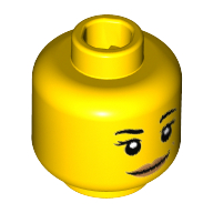 Lego Minifig Head Gourmet Chef, Eyebrows and Medium Nougat Lips, Dimple and Neutral Straight Line Mouth / Dimples and Open Mouth Smile Print / Yellow