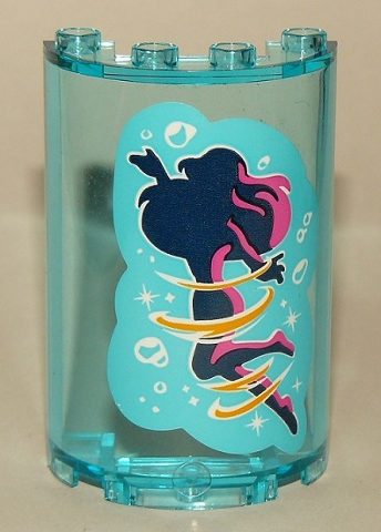 Lego Cylinder Half 2 x 4 x 5 with 1 x 2 Cutout with Girl Silhouette and Bubbles on Medium Azure Background Pattern (Sticker) - Set 41145 / Trans-Light Blue