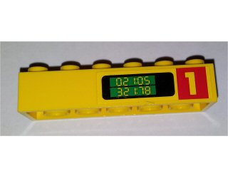 Lego Brick 2 x 6 with Number 1 and '021:05 321:78' Pattern on Both Sides (Stickers) - Set 1256 / Yellow