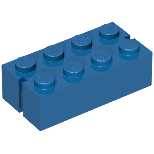 Lego Brick 2 x 4 without Bottom Tubes, Slotted (with 2 slots) / Blue