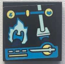 Lego Tile 2 x 2 with Video Game Screen with Health Bar, Dark Blue and Dark Azure Minifigure Arms and Hands with Light Aqua Katana and Ice Pattern (Sticker) - Set 60388