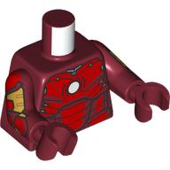 Lego Torso, Iron Man Mark 3 Armor, Red Chest, Round Arc Reactor print, Dark Red Arms and Hands / Dark Red