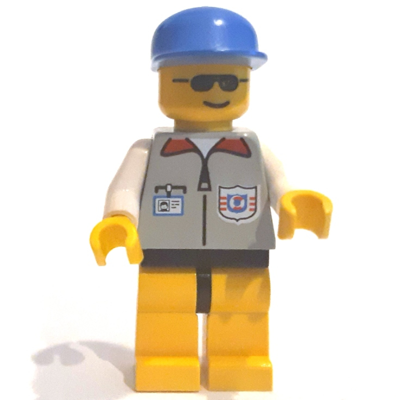 Lego Lifeguard, Light Gray Jacket with Zipper and Badge, Blue Cap, Sunglasses