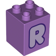 Lego Duplo Brick 2 x 2 x 2 with Lavender 'R' Print