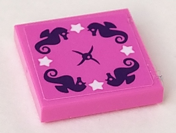 Lego Tile 2 x 2 with 4 White Stars and Cushion Button Pattern (Sticker) - Set 41313 / Dark Pink