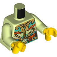 Lego Torso, Asian Style Tunic, Gold/Dark Orange/Dark Turquoise Decorations, Pearl Print, Yellowish Green Arms, Yellow Hands