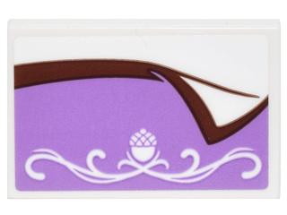 Lego Tile 2 x 3 with Medium Lavender Blanket with Reddish Brown Trim and White Scrollwork with Acorn Pattern (Sticker) - Set 41182