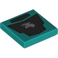 Lego Tile 2 x 2 with Black Car Grill, Silver Bull Print / Dark Turquoise