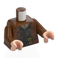 Lego Torso, Coat, Dark Brown Vest, Clasps, Dark Tan Shirt Print, Reddish Brown Arms, Light Nougat Hands / Reddish Brown
