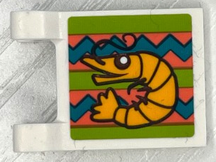 Lego Flag 2 x 2 Square with Flat Edge with Bright Light Orange Shrimp, Lime and Coral Stripes with Dark Turquoise Zigzags Pattern on Both Sides (Stickers) - Set 43185 / White