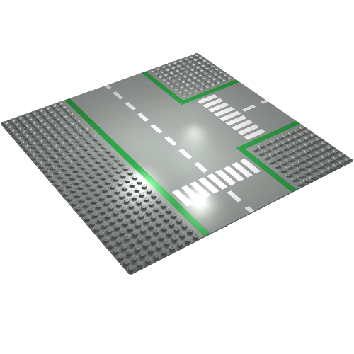 Lego Baseplate 32 x 32 with 9-Stud T Intersection with Road Print / Light Gray
