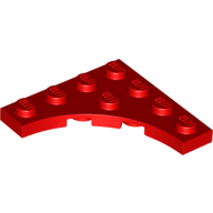Lego Plate Special 4 x 4 with 3 x 3 Quarter Round Cutout / Red