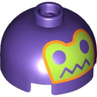 Lego Brick Round 2 x 2 Dome Top, Vented Stud with Lime Face, Dark Purple Eyes/Mouth, Orange Border Print
