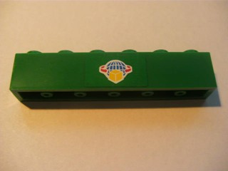 Lego Brick 1 x 6 with Box and Arrows and Globe on Green Background Pattern (Sticker) - Set 7633 / Green