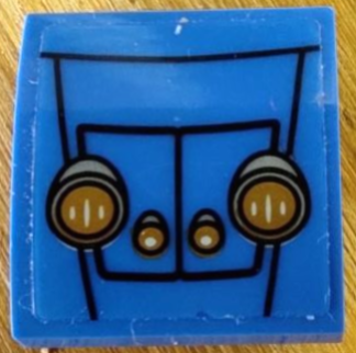Lego Slope, Curved 2 x 2 x 2/3 with Car Headlights and Black Hood Outline Pattern (Sticker) - Set 76178 / Blue