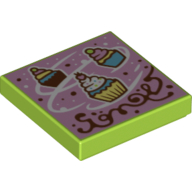 Lego Tile 2 x 2 with Cupcake Snow print / Lime