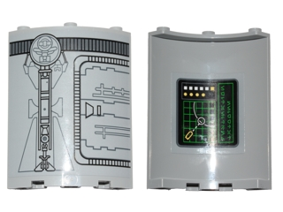 Lego Cylinder Quarter 4 x 4 x 6 with SW Droid Escape Pod Pattern 3 Outside and Green Grid, Yellow and White Buttons and Planet Pattern Inside (Stickers) - Set 75136 / Light Bluish Gray