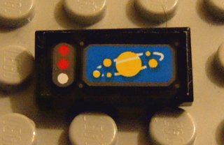Lego Tile 1 x 2 with 3 Buttons, Solar System Display Pattern (Sticker) - Set 8480 / Black