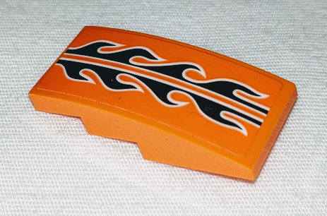 Lego Slope, Curved 4 x 2 with Black and White Flames Pattern (Sticker) - Set 60178 / Orange