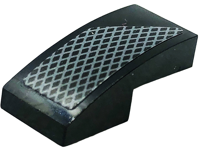 Lego Slope, Curved 2 x 1 x 2/3 with Dark Bluish Gray Mesh Grille Pattern Model Right Side (Sticker) - Set 76909 / Black