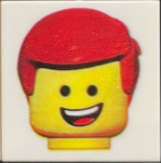 Lego Tile 2 x 2 with Minifigure Head with Red Hair Pattern / White