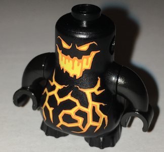 Lego Body, Nexo Knights Scurrier with Black Arms with Orange and Yellow Eyes, Open Mouth and Cracks Pattern