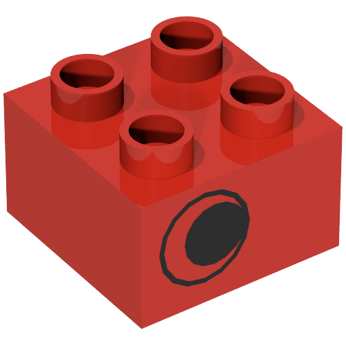 Lego Duplo Brick 2 x 2 with Eye without White Print, on One Side, Offset Left / Red