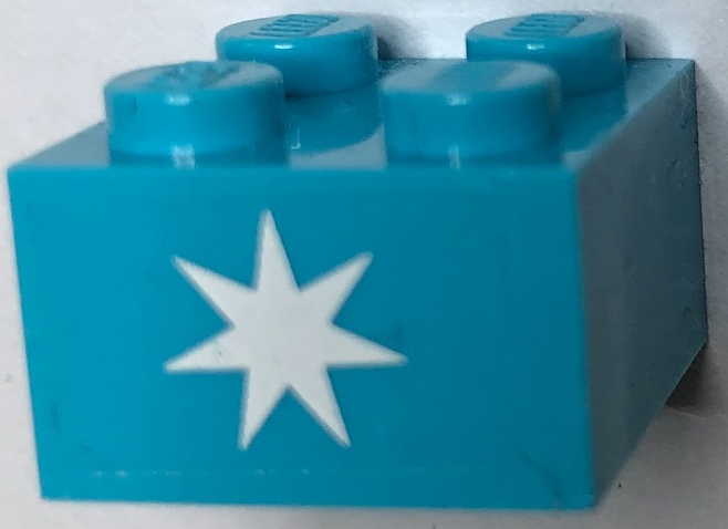 Lego Brick 2 x 2 with Maersk Star Logo Pattern (Sticker) - Set 10241 / Medium Azure