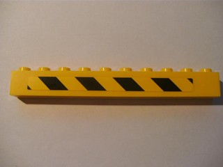 Lego Brick 1 x 10 with Black and Yellow Danger Stripes Pattern Left (Sticker) - Set 7633