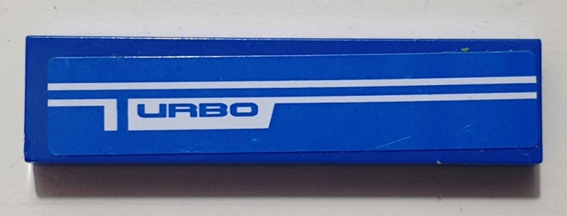 Lego Tile 1 x 4 with 'TURBO' and White Stripes Pattern (Sticker) - Set 8154 / Blue