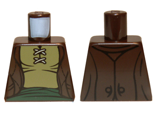 Lego Torso LotR Vest with Olive Green Shirt and Dark Green Sash Pattern / Dark Brown