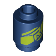 Lego Brick Round 1 x 1 with Lime 'R' Logo Print / Dark Blue