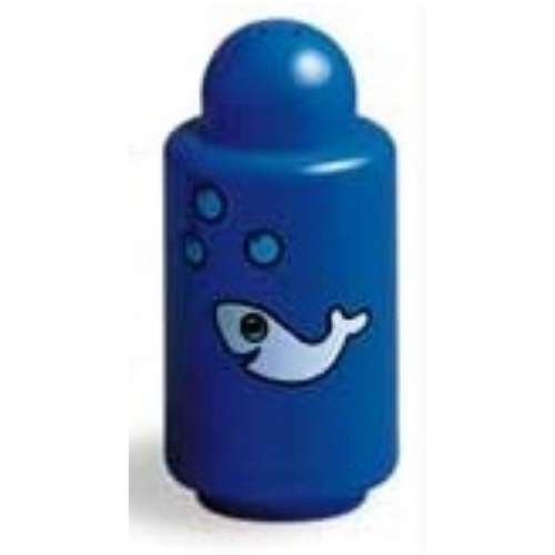 Lego Primo Brick Round 1 x 1 x 2 with Shaker Top, Fish and Bubbles Print