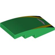 Lego Brick Curved 4 x 2 No Studs with Aston Martin Logo, Yellow/Black Stripes Print / Green