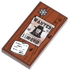 Lego Tile 2 x 4 with Wood Grain, Sheriff Badge, Wanted Poster and Note Pattern (Sticker) - Set 79109