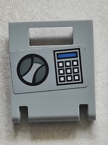 Lego Container, Box 2 x 2 x 2 Door with Slot with Handle and Keypad (Square Buttons) with Blue Screen Pattern (Sticker) - Set 60135 / Light Bluish Gray