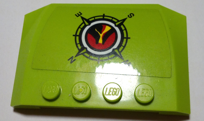 Lego Wedge 4 x 6 x 2/3 Triple Curved with Volcano Explorers Logo Compass Rose Pattern (Sticker) - Set 60122 / Lime