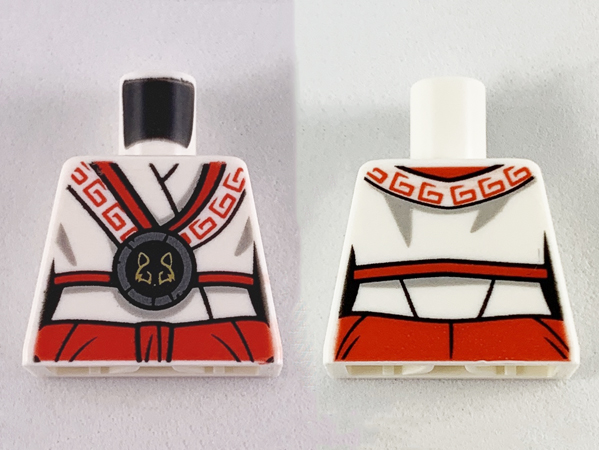 Lego Torso Ninjago Robe with Black and Red Trim with Black Emblem and Wolf Pattern / White