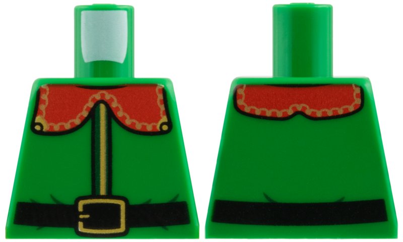 Lego Torso Coat with Red Collar with Gold Trim and Buckle, Black Belt Pattern / Green