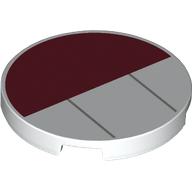 Lego Tile Round 3 x 3 with Dark Red Half, Dark Bluish Grey Lines Print / White