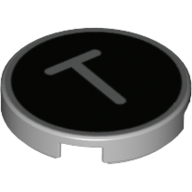 Lego Tile Round 2 x 2 with 'T' on Black Background Print