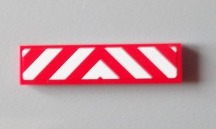 Lego Tile 1 x 4 with Red and White Chevron Danger Stripes Thick, White in Middle Pattern (Sticker) - Set 60004 / Red