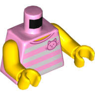 Lego Torso Tank Top, Horizontal White Stripes, Pink Cat Print, Yellow Arms and Hands / Bright Pink